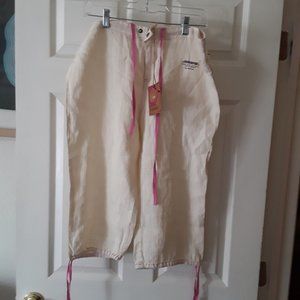 NWT Oxygen Required 100 % Linen Drawstring Antique White Capris Juniors Sz 13 *G